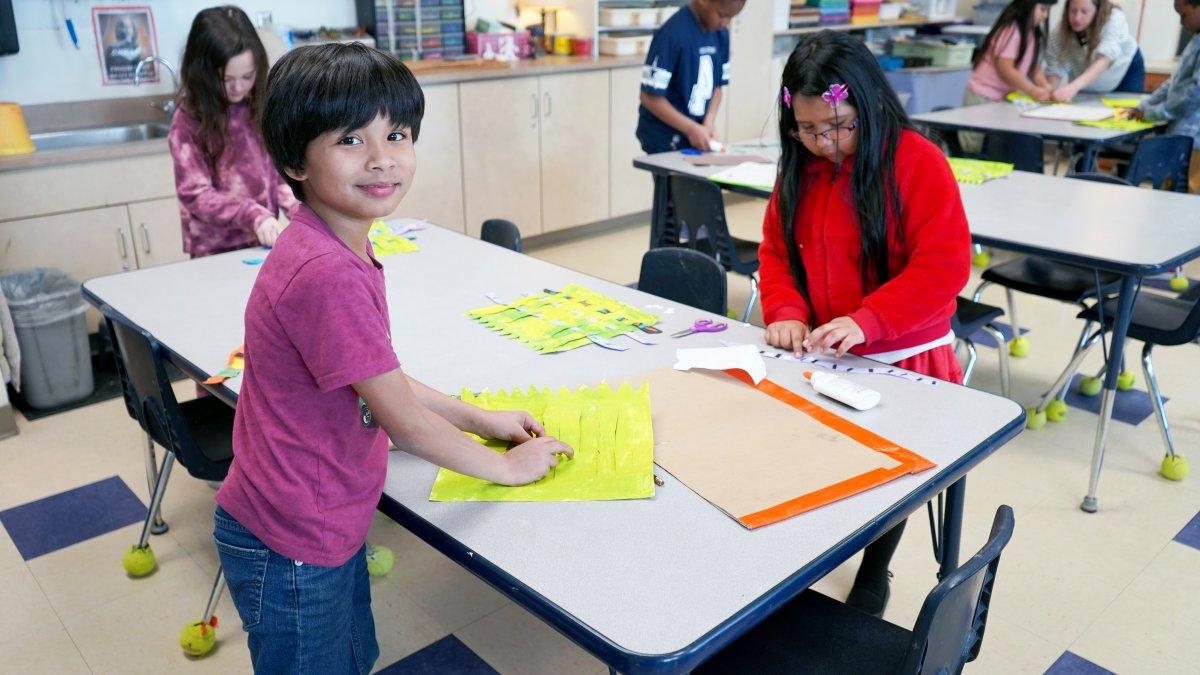 students working on art projects